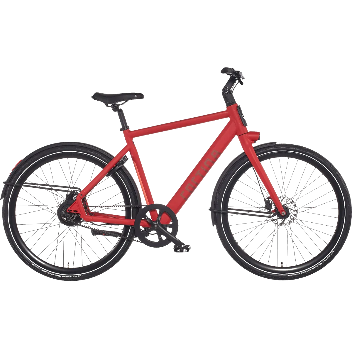 zijkant cortina e-lett elektrische herenfiets traffic red matt 